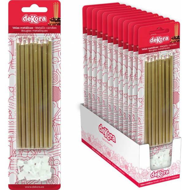 Gold Tortenkerzen mit Streichholz 13cm 16Stk