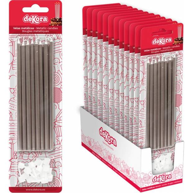 Silberne Tortenkerzen mit Streichholz 13cm 16Stk