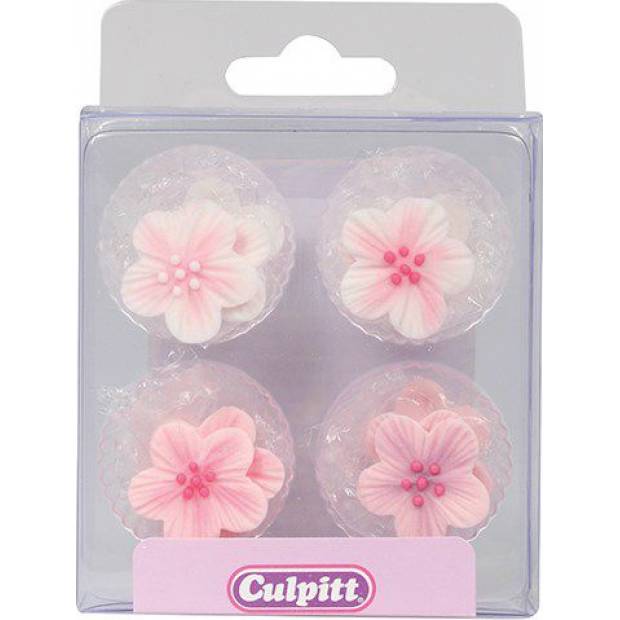 Zuckerdekoration rosa Blumen 12Stk