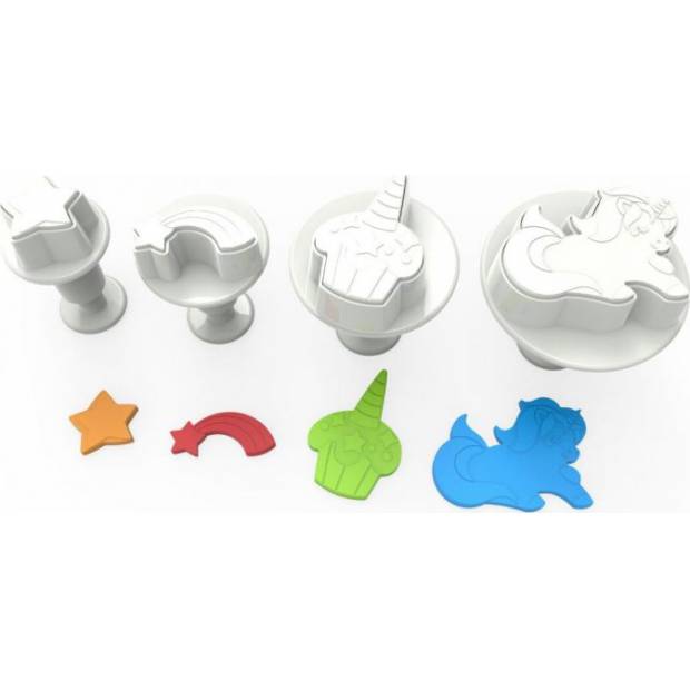 Kolbenausstecher 4 Stück Einhorn, Cupcake, Komet und Stern