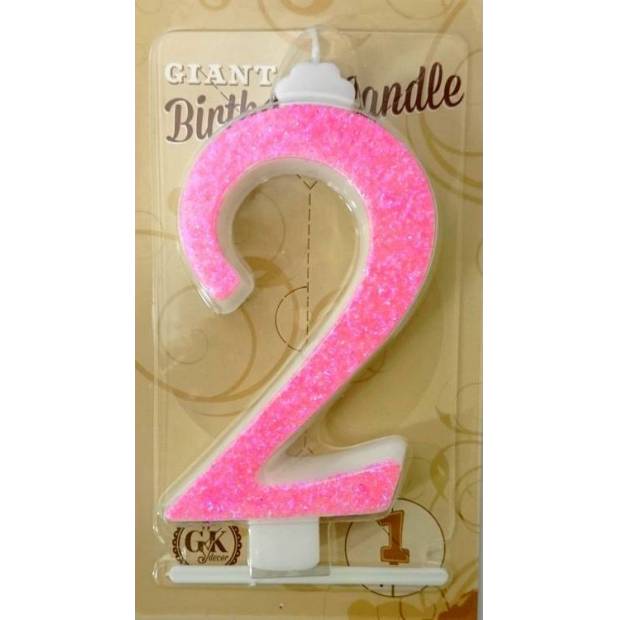 Kerze groß rosa Nummer 2 6453