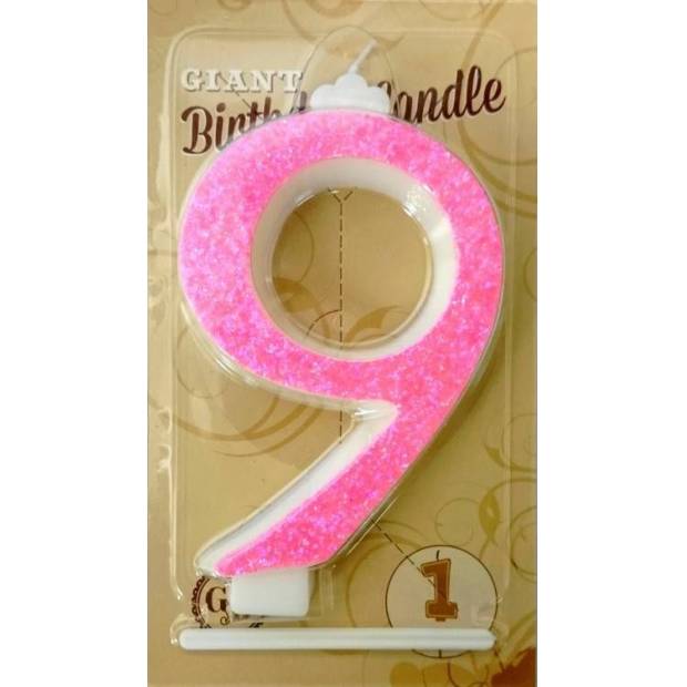 Kerze groß rosa Nummer 9 6460