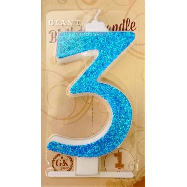Kerze große blaue Nummer 3 6464