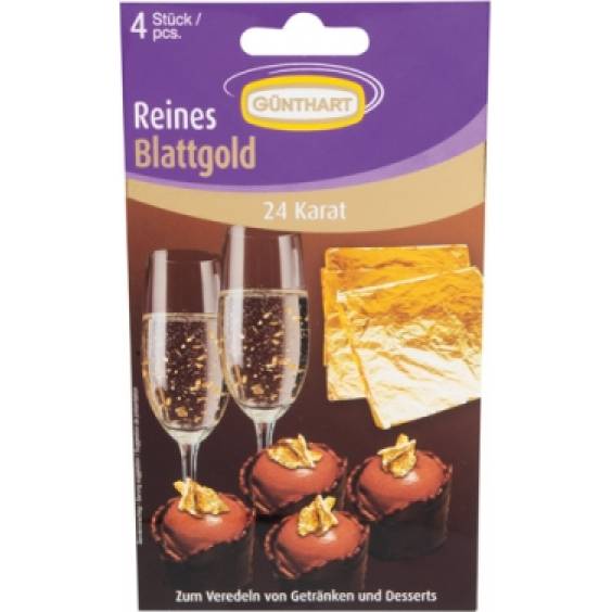 Essbares Gold 24 Karat 4 Blätter 38x38mm