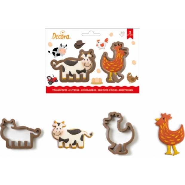 Plastik Kuh und Henne Stanzset 2 Stück