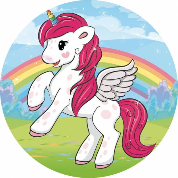 Essbares Tortendekorationspapier Einhorn und Regenbogen 20 cm