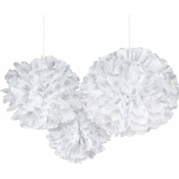 Partydekoration zum Aufhängen 3Stk Kugeln weiß - Schneeflocken