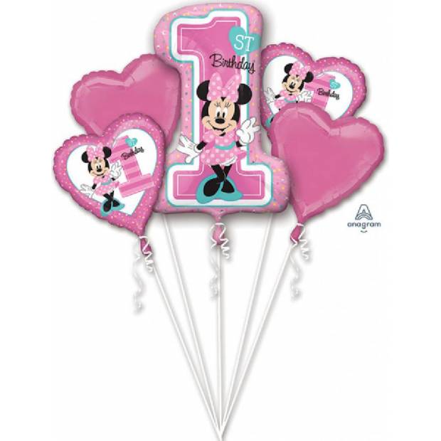 Folienballons Set 5 Stück Minnie erster Geburtstag