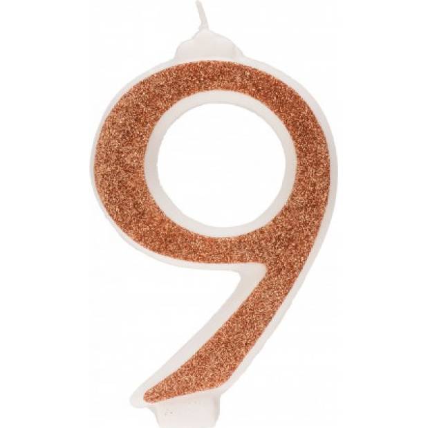 Tortenkerze 12cm Glitzer Gold Nummer 9