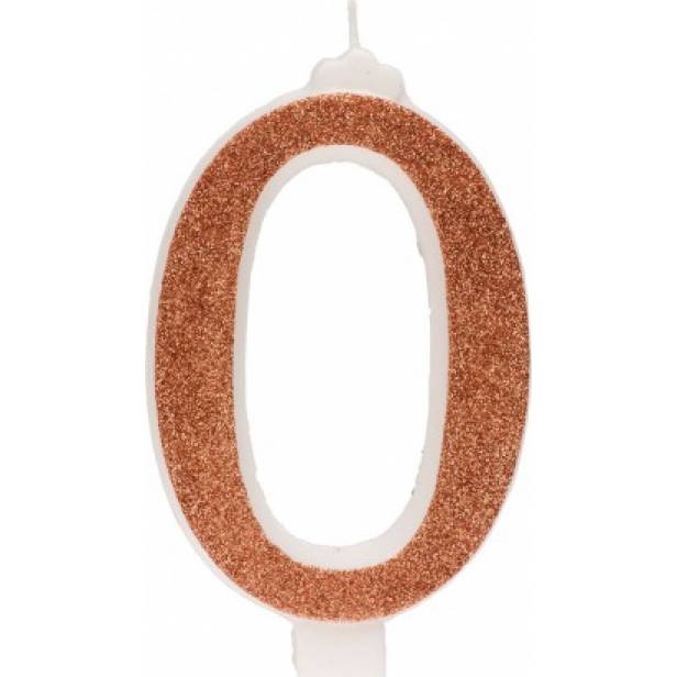 Tortenkerze 12cm glitter gold Zahl 0