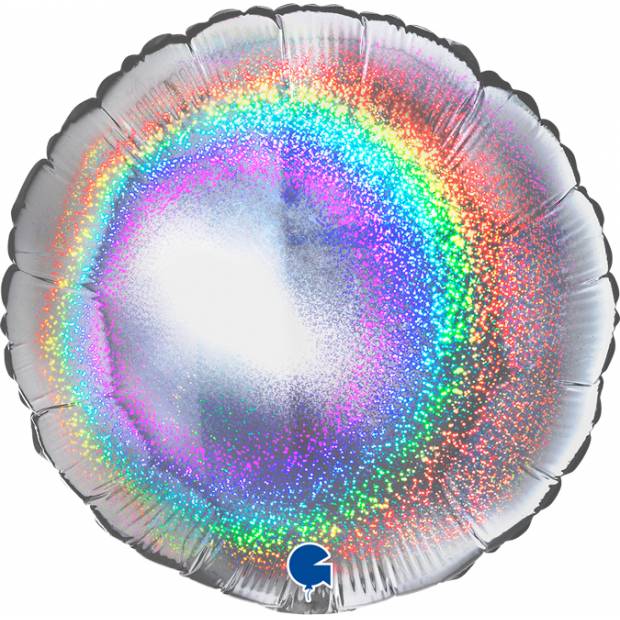 Aufblasbarer Ballon rund 46 cm holographic mit Glitzer silberfarben