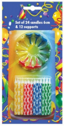 Tortenkerzen 24 Stück farbig inkl. Stopfen