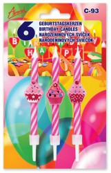 Tortenkerzen 6 Stück rosa mit Cupcakes