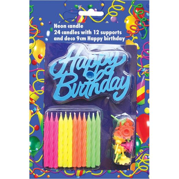 Tortenkerzen 24 Stück neon mit Happy Birthday