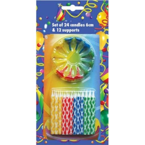 Tortenkerzen 24 Stück farbig inkl. Stopfen