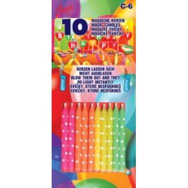 UNFORGETTABLE Tortenkerzen 10 Stück farbig mit Punkten inklusive Stopfen