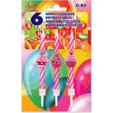 Tortenkerzen 6 Stück rosa mit Cupcakes