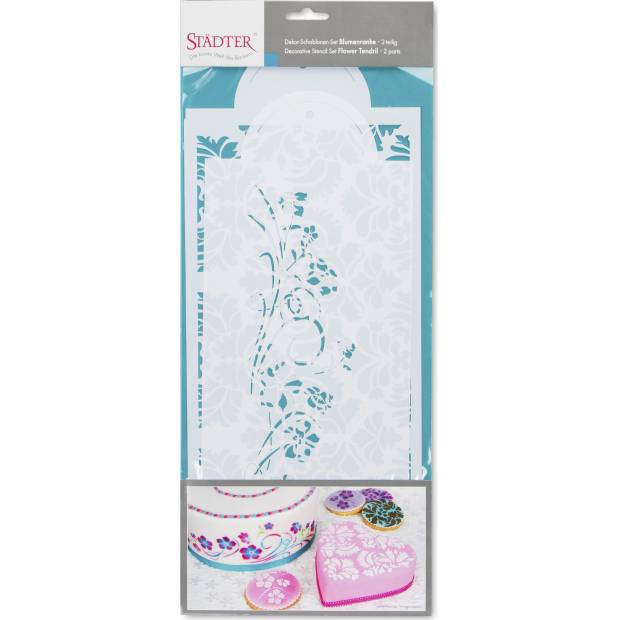 Tortenschablone 2x 37x17 und 33x15cm Blumenmuster