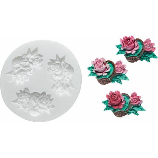 Silikonform einer Rose im Korb 35x35mm