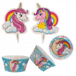 Set aus 24 Einhorn-Cupcakes und Stopfen