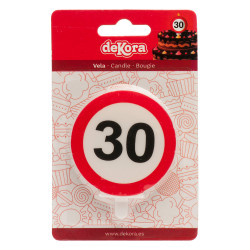 Tortenkerze 6,3cm Verkehrsschild Nummer 30