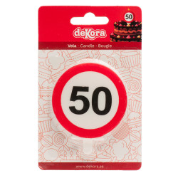 Tortenkerze 6,3cm Verkehrsschild Nummer 50