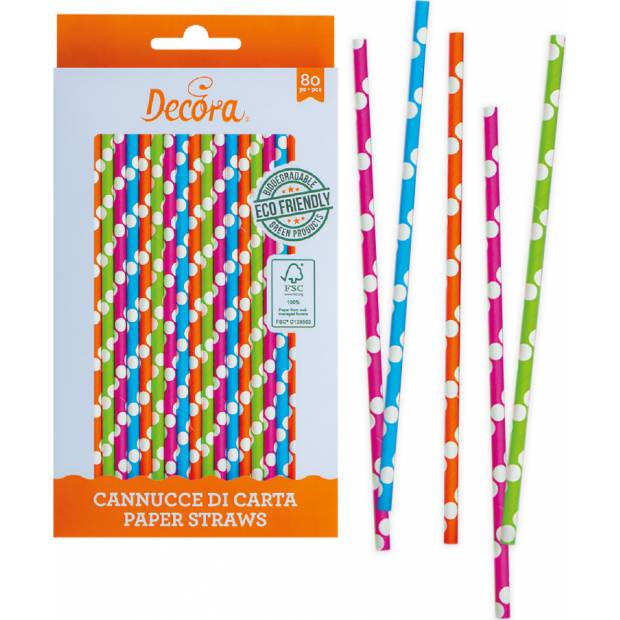 Papierstrohhalme 80pcs Farbmix mit Punkten