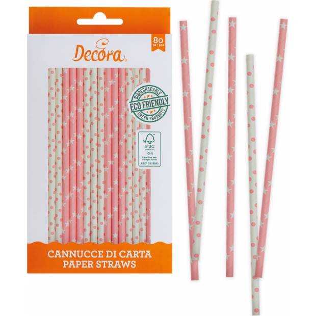 Papierstrohhalme 80 Stück pink