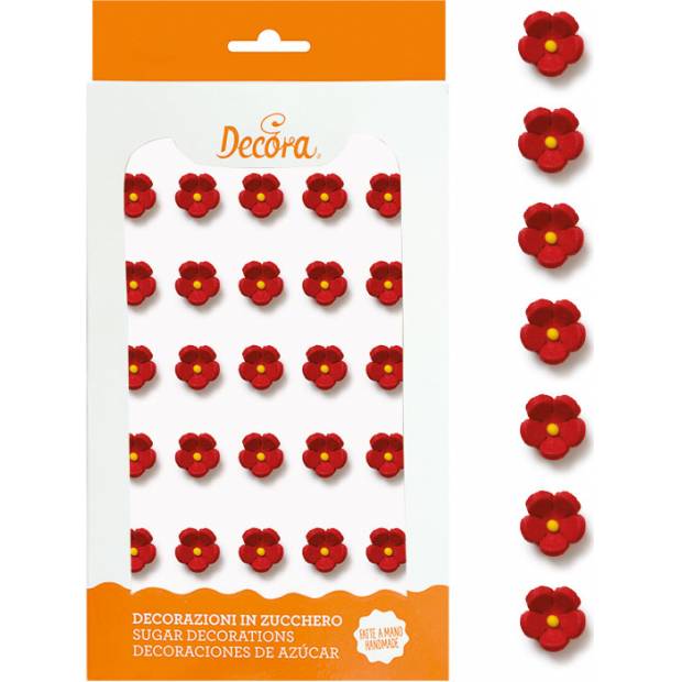 30 Zuckerdekorationen kleine rote Blumen