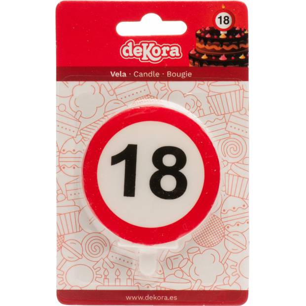 Tortenkerze 6,3cm Verkehrsschild Nummer 18