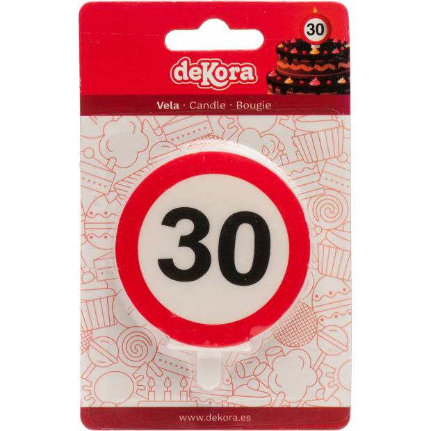 Tortenkerze 6,3cm Verkehrsschild Nummer 30