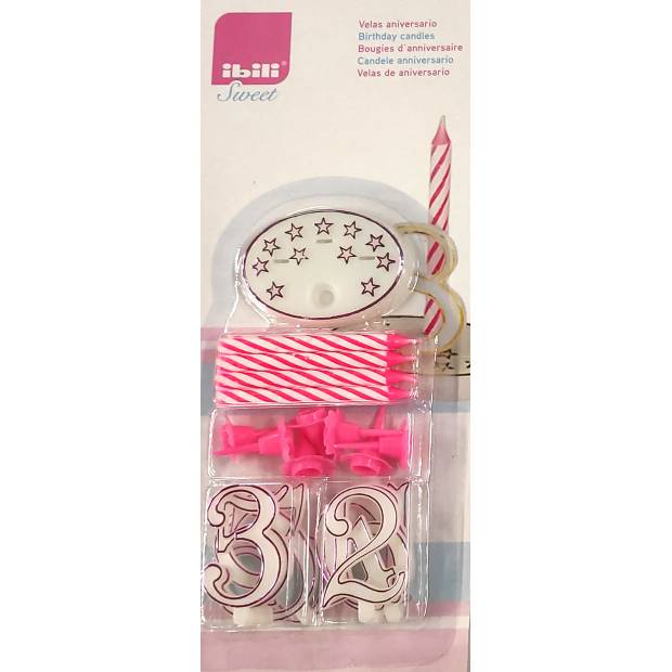 Set von Geburtstagskerzen 7cm 8pcs Kerzen und Zahlen - rosa