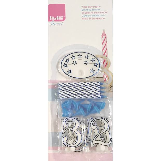 Set von Geburtstagskerzen 7cm 8pcs Kerzen und Zahlen blau
