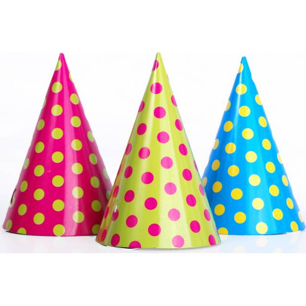 Party Mützen bunt mit Tupfen 6Stück 16cm