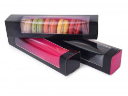 Mittlere Pappschachtel für Makronen, schwarz und rosa