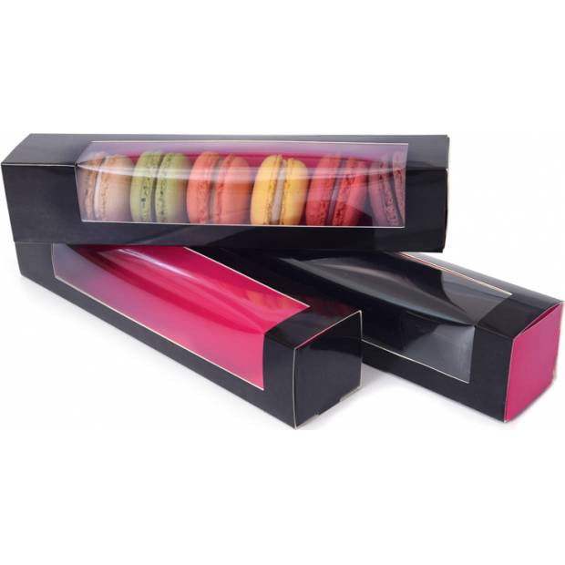 Mittlere Pappschachtel für Makronen, schwarz und rosa
