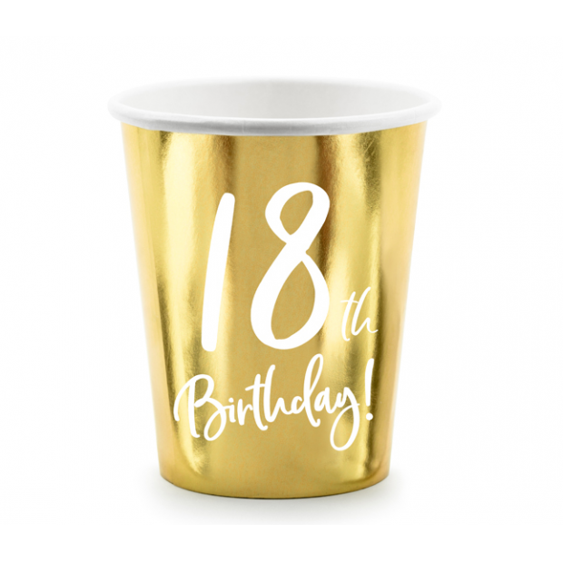 Pappbecher goldenen Geburtstag 18 Jahre - 220ml 6pcs