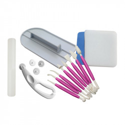 Backset für Konditoren-Set - Zuckersatz 8 Stück, Glätteisen, Nudelholz, Schaumpodest und Rädchen