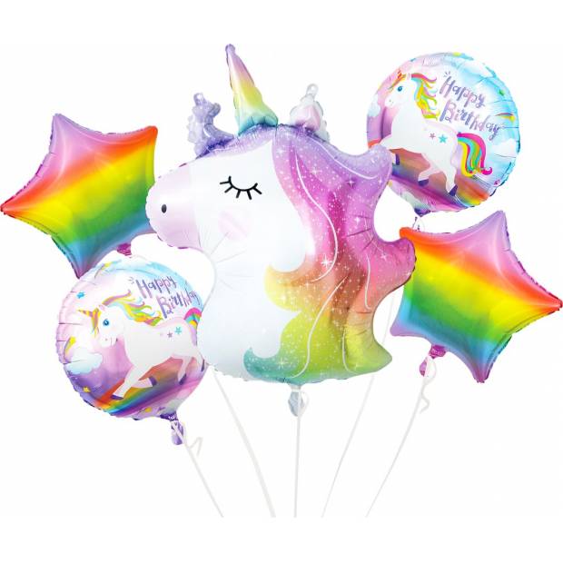 Folienballons - Einhorn-Set, Geburtstag, 5 Stk.