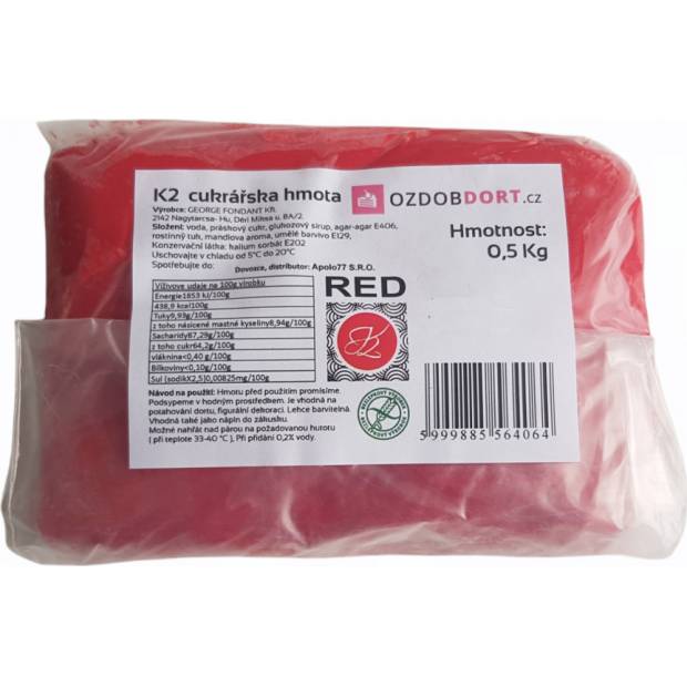 Fondant K2 für Kuchen 0,5 kg rot