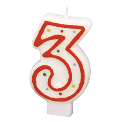 Geburtstagskerze 7,3cm mit Tupfen Nummer 3 ACHTUNG Farbmix
