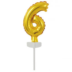 Goldener Mini-Folienballon - Cake Topper Nummer 6