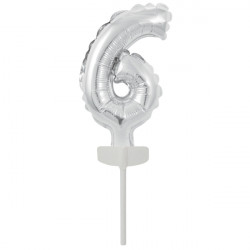 Folienballon silbern klein, Cake Topper Nummer 6