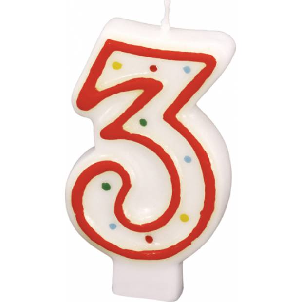 Geburtstagskerze 7,3cm mit Tupfen Nummer 3 ACHTUNG Farbmix