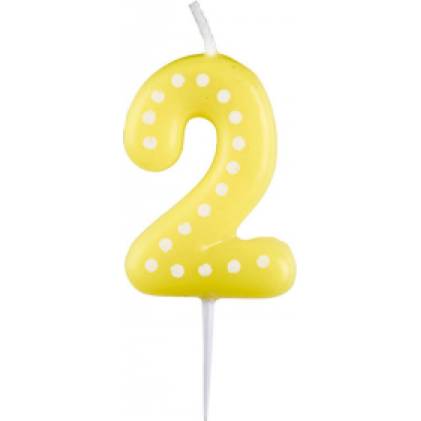 Geburtstagskerze 6,5cm mit Tupfen Nummer 2 MIX Farben