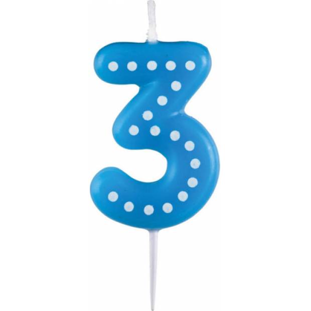 Geburtstagskerze 6,5cm mit Tupfen Nummer 3 Farbenmix blau, grün, rot, gelb