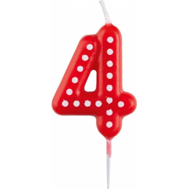 Geburtstagskerze 6,5cm mit Punkten Nummer 4 MIX Farben