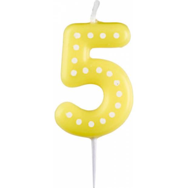 Geburtstagskerze 6,5cm mit Tupfen Nummer 5 MIX Farben