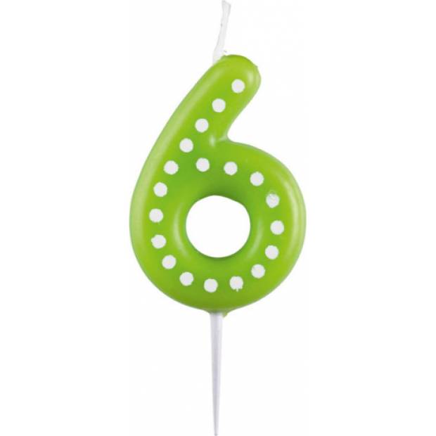 Geburtstagskerze 6,5cm mit Tupfen Nummer 6 MIX Farben