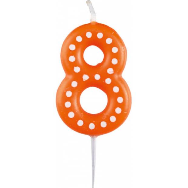 Geburtstagskerze 6,5cm mit Tupfen Nummer 8 MIX Farben